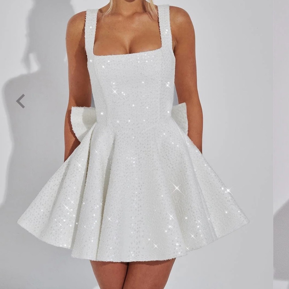 White Sequin Sleeveless Dress
